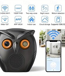 abordables -Caméra de sécurité intérieure en forme de hibou HD 1080p, grand angle de 120 degrés, communication bidirectionnelle, alertes de mouvement et de son, fonction de vision nocturne, caméra de surveillance