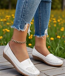 abordables -Mocassins à enfiler pour femmes avec détails découpés au laser – chaussures plates décontractées pour la marche et la conduite au quotidien