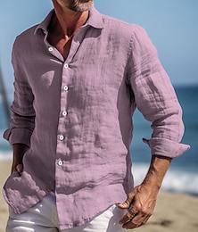 economico -Per uomo Camicia Camicia di lino Camicia Estiva Abbigliamento da spiaggia Camicia con Bottoni Camicie sbottonate Semplice Vacanza Casuale Viola Manica Lunga Bavero Estate Primavera & Estate