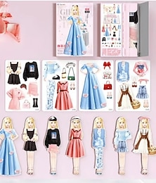 お買い得  -磁気式ドレスアップベビーかわいい磁気ステッカーブック、再利用可能な衣装付き、人形をドレスアップ、教育玩具、コレクション用ファッションプレイセット、女の子と男の子の子供向け収納アルバム