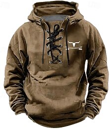 economico -Per uomo Cowboy Felpa con Cappuccio Felpa Elegante Etnico Con Cappuccio Abbigliamento casual alla moda Nero Blu Coulisse Autunno Inverno progettista