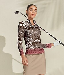 voordelige -Dames Wandelen poloshirt Bruin Lange mouw Kleding Bovenlichaam Dames golfkleding kleding outfits draag kleding