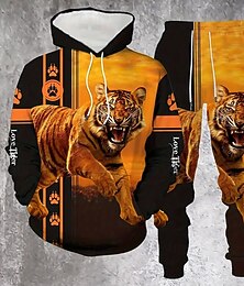 abordables -Homme Animal Tigre 2 pièces Ensembles de sweat-shirts 3D Survêtement Sweat à Capuche manche longue Pantalon long À capuche Décontracté Quotidien Athleisure Vêtements de rue Impression 3D Printemps