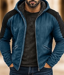 economico -Per uomo Felpa con cappuccio Felpa con cappuccio a zip intera Felpa con cappuccio in pile Felpa con cappuccio foderata in pile Blu Verde scuro Marrone Con Cappuccio Semplice Patchwork Blocco di colore