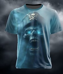 abordables -Halloween Homme Illusion d'optique Faucheuse 3D Pirate T-shirt Manche Courte T-shirt Impression 3D Col ras du cou Chemise Exagéré Designer Horreur Soirée Rue Fête Bleu lagune Bleu Vert Été Printemps