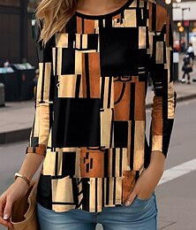 ieftine -Tricou pentru femei cu mânecă lungă grafic geometric stil vintage casual cu mânecă lungă guler rotund topuri regulate print zilnic roșu albastru violet verde khaki primăvară toamnă pre-toamnă