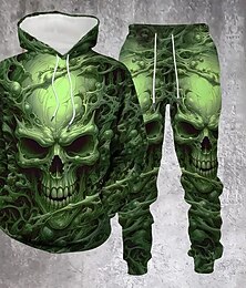 economico -Halloween Per uomo Teschi 2 pezzi Set di felpe 3D Tuta Felpa con Cappuccio Manica Lunga Pantaloni lunghi Con Cappuccio Casual Quotidiano Streetwear Athleisure Stampa 3D Primavera Autunno Inverno Verde