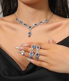 abordables -Parure de bijoux 2 Bleu Strass Strass 1 Collier Boucles d'oreilles Femmes Élégant ancien Mode Le style rétro Classique Parure de Bijoux Pour Mariage Soirée