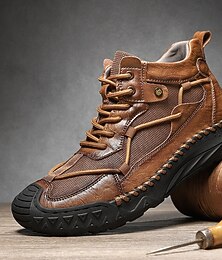 economico -sneakers casual alte da uomo in pelle marrone con cuciture e suola in gomma resistente: scarpe comode e alla moda per l'uso all'aperto e in città