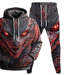 economico -Per uomo Drago 2 pezzi Set di felpe 3D Tuta Felpa con Cappuccio Manica Lunga Pantaloni lunghi Con Cappuccio Casual Quotidiano Athleisure Stampa 3D Primavera Autunno Inverno Rosso