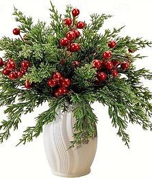 economico -fiori artificiali di Natale con steli di bacche rosse, rami di ghirlanda di pino finto del Norfolk per decorazioni invernali, stecchi per alberi di ghirlanda di Natale finti e artigianato fai da te