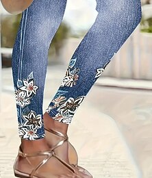 abordables -Femmes Leggings Vacances ancien Style Ethnique Longueur cheville Taille haute Fleuri Graphique Impression 3D Séchage Rapide Respirabilité Doux Élastique Extérieur Maison Décontracté Blanche bleu