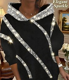 abordables -sweat à capuche femme sweat-shirt décontracté streetwear sweat à capuche paillettes patchwork manches longues noir gris automne hiver