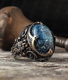 abordables -Bague vintage en pierre bleue pour homme – bijou gothique rétro en alliage pour le style motard, les fêtes et le quotidien