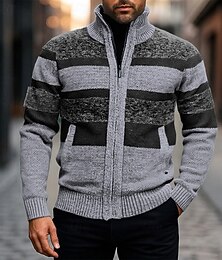 abordables -Homme Gilet Cardigan Pull Court Pull zippé Pull Tricoté Côtelé Tricoter Hauts Réguliers Patchwork Avec Poches Bloc de Couleur Col montant Mode Classique Vacances Tenue quotidienne Vêtement Tenue