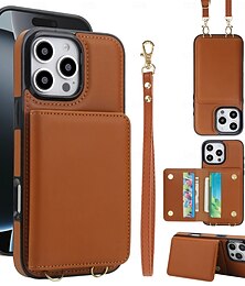 voordelige -telefoon hoesje Voor 16 15 14 Pro Max 16e 13 Pro Max 13 Mini Achterkant met draagkoord Standaard Kaartsleuf Retro TPU PU-nahka