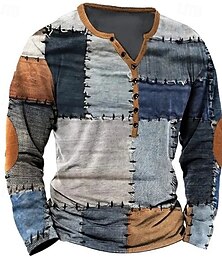 halpa -Miesten Tilkkutäkki T-paita Henley-paita T-paidat Pitkähihainen Vintage Suunnittelija Tyylikäs ulko- Kausaliteetti Päivittäin Kevät kesä Kaikki vuodenajat Purppura Vihreä Khaki Kahvi Harmaa Henley