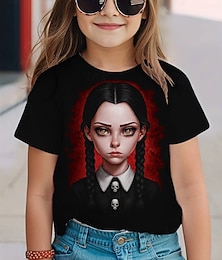 abordables -Camiseta gótica con estampado de los Miércoles Addams, linda camiseta de verano de manga corta transpirable para Halloween.