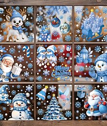 olcso -9 lapos karácsonyi ablakra ragasztható falmatrica dekorációk, kreatív rajzfilm Mikulás, harangok, hópelyhek &hóemberek, statikus elektromosság, új nyaraló &bolt dekoráció