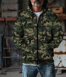 economico -Per uomo Felpa con cappuccio Felpa con cappuccio a zip intera Felpa con cappuccio mimetica Verde mimetico Con Cappuccio Mimetico Cerniera Tasca Sport & Outdoor Casuale Quotidiano Streetwear Cool