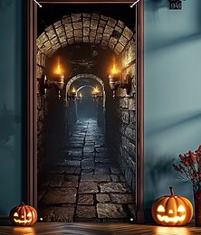 Χαμηλού Κόστους -Καλύμματα πόρτας για το Halloween, τρισδιάστατο κάλυμμα πόρτας με αψίδα, διακόσμηση κουρτίνας πόρτας, φόντο, πανό πόρτας για το Halloween του 2025, εξώπορτα, αγροικία, πάρτι διακοπών, εσωτερική και