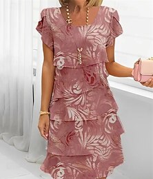 ieftine -Pentru femei Rochie Mini Rochie casual Rochii din Șifon Rochie de vară Modă Modern Zilnic Plajă Sfârșit de săptămână Fit regulat Floare Manșon scurt Stil Nautic Roz Îmbujorat Albastru piscin