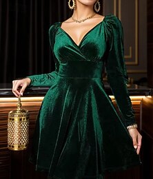 abordables -Femmes Mini Robe Robe fourreau Robe trapèze Robe ajustée et évasée Fête Anniversaire Formel Mariage Soirée robe demoiselle d honneur Uni manche longue Col en V Noir Rouge Bleu Vert Printemps Automne