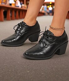 preiswerte -Schwarze Oxford-Schuhe aus Leder mit Blockabsatz für Damen – klassische Schuhe im Vintage-Stil für das Oktoberfest, Freizeitausflüge und den Alltag