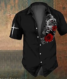 economico -Per uomo Teschio Costumi Halloween Giorno dei Morti Camicia Camicia con Bottoni Manica Corta Stile gotico oscuro Ferie Estate Primavera Collo ripiegato Stampa 3D camicie con colletto Nero 1 Nero