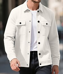رخيصةأون -رجالي سترة الهراء سترة القميص جاكيت كاجوال عطلة مناسب للبس اليومي متنفس قماش الجاكار جيب الربيع الخريف سهل موضة كلاسيكي Lapel عادية أسود أبيض كاكي خضار العسكري رمادي غامق جاكتس