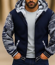 economico -Per uomo Felpa con cappuccio Felpa con cappuccio a zip intera Felpa con cappuccio in pile Felpa con cappuccio foderata in pile Blu marino Grigio chiaro Grigio scuro Con Cappuccio Semplice Patchwork