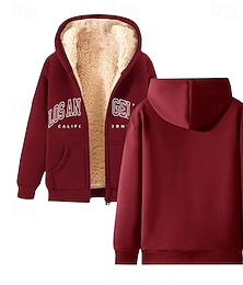 economico -Per uomo Felpa con cappuccio Felpa con cappuccio a zip intera Felpe con cappuccio e zip Giacca in Pile Felpa con cappuccio in pile Nero Vino Rosso Verde Cachi Con Cappuccio Lettera Tasca Stampato