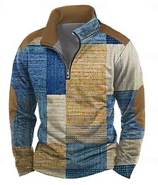 economico -Per uomo Geometrico Astratto Felpa Casual Manica Lunga Collo alla coreana Vacanza Abbigliamento casual alla moda Blu Viola Cerniera Zip a un quarto Autunno Inverno progettista