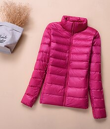 ieftine -Pentru femei Palton de iarnă Geacă puffer Cald Comfortabil Fermoar Buzunar Modă Simplu Stradă Ieșire Fermoar Regulat Guler de stand Fit regulat Manșon Lung Îmbrăcăminte exterioară Verde Deschis Roșu