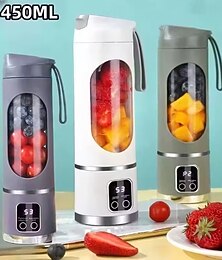 お買い得  -新しい家庭用充電式ミニクラッシュアイス電動ジューサー、強力なモーター、450ml大容量デジタルディスプレイジュースカップ