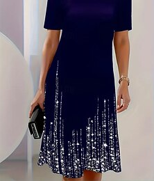 economico -abito midi da donna elegante da festa, da sera, girocollo, manica corta, t-shirt, vestito a trapezio, casual, formale, quotidiano, vestibilità regolare, floreale, astratto, manica corta, girocollo,
