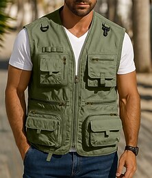 お買い得  -男性用 アウトドアベスト タクティカルジャケット スポーツ・アウトドア カジュアル フィッシング キャンピング＆ハイキング 活発的 スポーティー 夏 春 マルチポケット 多層式 メッシュパネル ポリエステル メッシュ ミリタリー フィッシング ジッパ－ ノーカラー レギュラー ブラック ホワイト ルビーレッド ネイビーブルー ベスト
