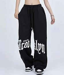 お買い得  -女性用 ワイドレッグパンツ スポーツスウェットパンツ スポーツラウンジパンツ ポケット ハイウエスト ボトムズ アスレイジャー ジム用 いい結果 秋 ファッション 屋外 スポーツ ランニング ルーズフィット スポーツウェア アクティブウェア ブラック