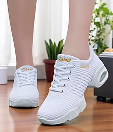 preiswerte -Weiße Jazz-Tanz-Sneaker für Damen – atmungsaktive Schnürschuhe für Training und Auftritt &Fitness-Tanzkurse