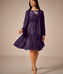 olcso -Női Csipkeruha Sifon Csipke Fodrozott Terített nyak Hosszú ujj Térdig érő ruha Koktélparty Elegáns Medence Nyár Tavasz