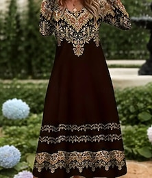 ieftine -Pentru femei Rochie Maxi Rochie teacă Rochii Tricou Vacanță Casual Boho Concediu Dată Fit regulat Grafic Geometric Tribal Manșon Lung Stil Nautic Maro Închis Negru Roșu-aprins Albastru piscină