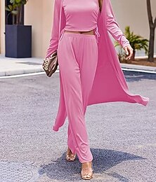 economico -Per donna Moda Set da due pezzi Manica Lunga Girocollo Coulisse Arricciato Casuale Quotidiano Rosso violaceo Rosa Blu marino Primavera Vestibilità regolare
