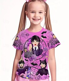 billiga -Wednesday Addams gotisk grafisk t-shirt söt tjej sommar kortärmad andningsbar mode Halloween t-shirt för flickor