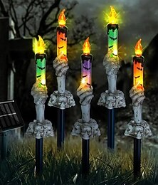 economico -5 pezzi di decorazione per feste di Halloween, scheletro da esterno, candela portatile, luce da prato, luce solare per Halloween, giardino, strada, impermeabile, atmosfera da festival fantasma