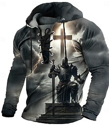 economico -Per uomo Cavalieri Templari Felpa con Cappuccio Felpa Moda Cool Con Cappuccio Feste Celebrazioni religiose Abbigliamento casual alla moda Giallo Viola Coulisse Autunno Inverno progettista
