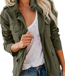 abordables -Mujer Chaqueta casual Cómodo Transpirable Cremallera Bolsillo Moda Casual Plano Vacaciones Calle Casual Ropa Cotidiana Cremallera Regular Escote Chino Ajuste regular Manga Larga Ropa de calle Negro