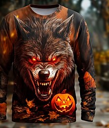 economico -Halloween Per uomo 3D Lupo mannaro Maglietta Manica Lunga maglietta Stampa 3D Girocollo Camicia Moda Esagerato Streetwear Casuale Quotidiano Blu Viola Arancione Estate Primavera Autunno Abbigliamento