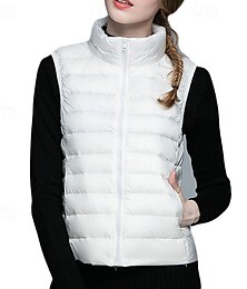 preiswerte -Damen Weste Warm Bequem Reißverschluss Tasche Mode Outdoor Einfach Ausgehen Wochenende Reisverschluss Regulär Stehkragen Normale Passform Ärmellos Oberbekleidung Weiß Rote Purpur Herbst Winter