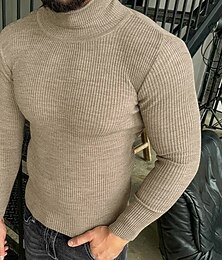 abordables -Homme Pull Pull Tricoté Côtelé Tricoter Hauts Réguliers Tricoté Uni Col roulé Mode Basique Vacances Tenue quotidienne Vêtement Tenue Automne Hiver Vin Noir M L XL