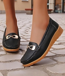 abordables -Mocassins en similicuir noir pour femme avec boucle dorée – chaussures plates décontractées à enfiler pour le quotidien, le bureau et les voyages
